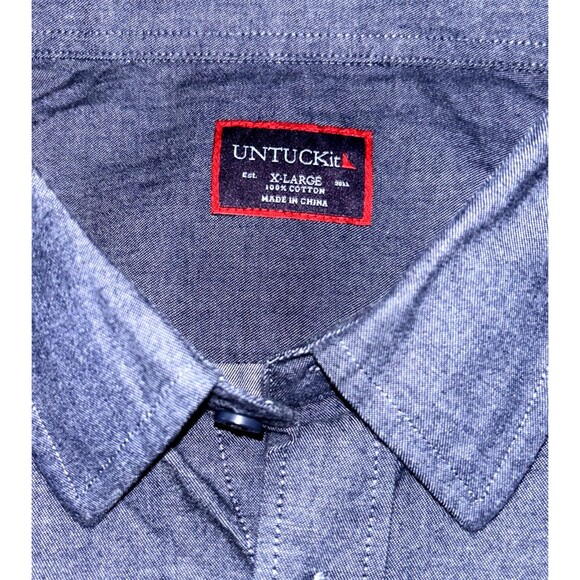 UNTUCKit Shirt Men's XL Blue Long Sleeve Button Up Casual Chambray Cotton Top - Picture 6 of 6
